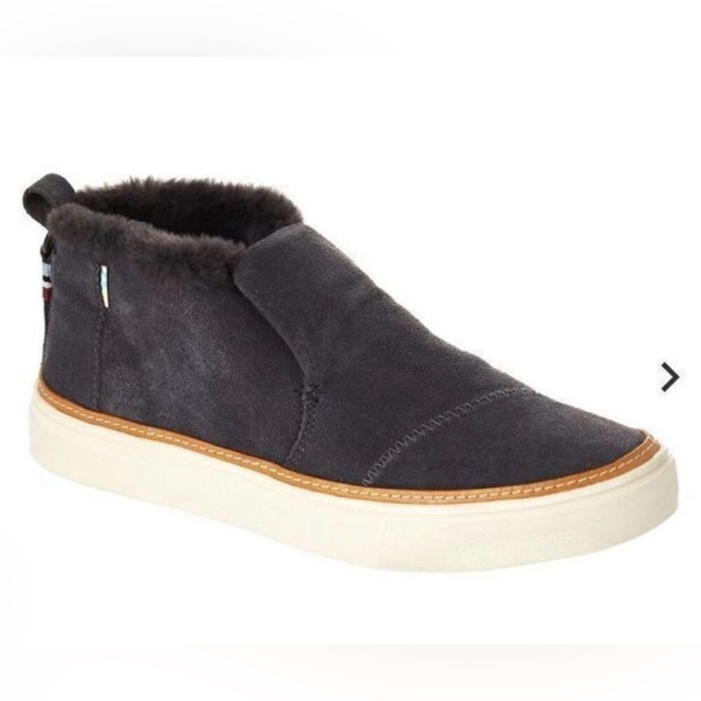 Toms Paxton Slip-On Suede Booties Water Resistant Gray Fur Lined Women’s Size 7